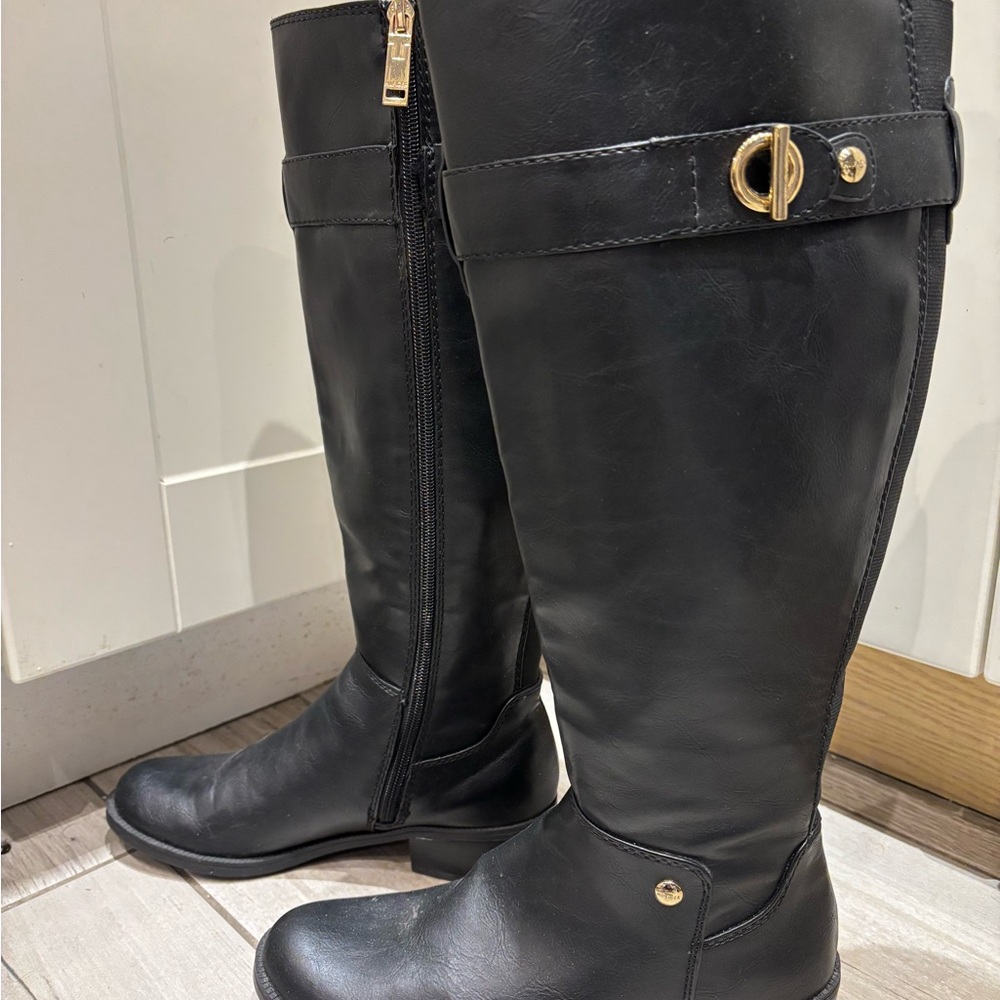 Tommy Hilfiger Black Over-the-Knee Boots with Gold Hardware